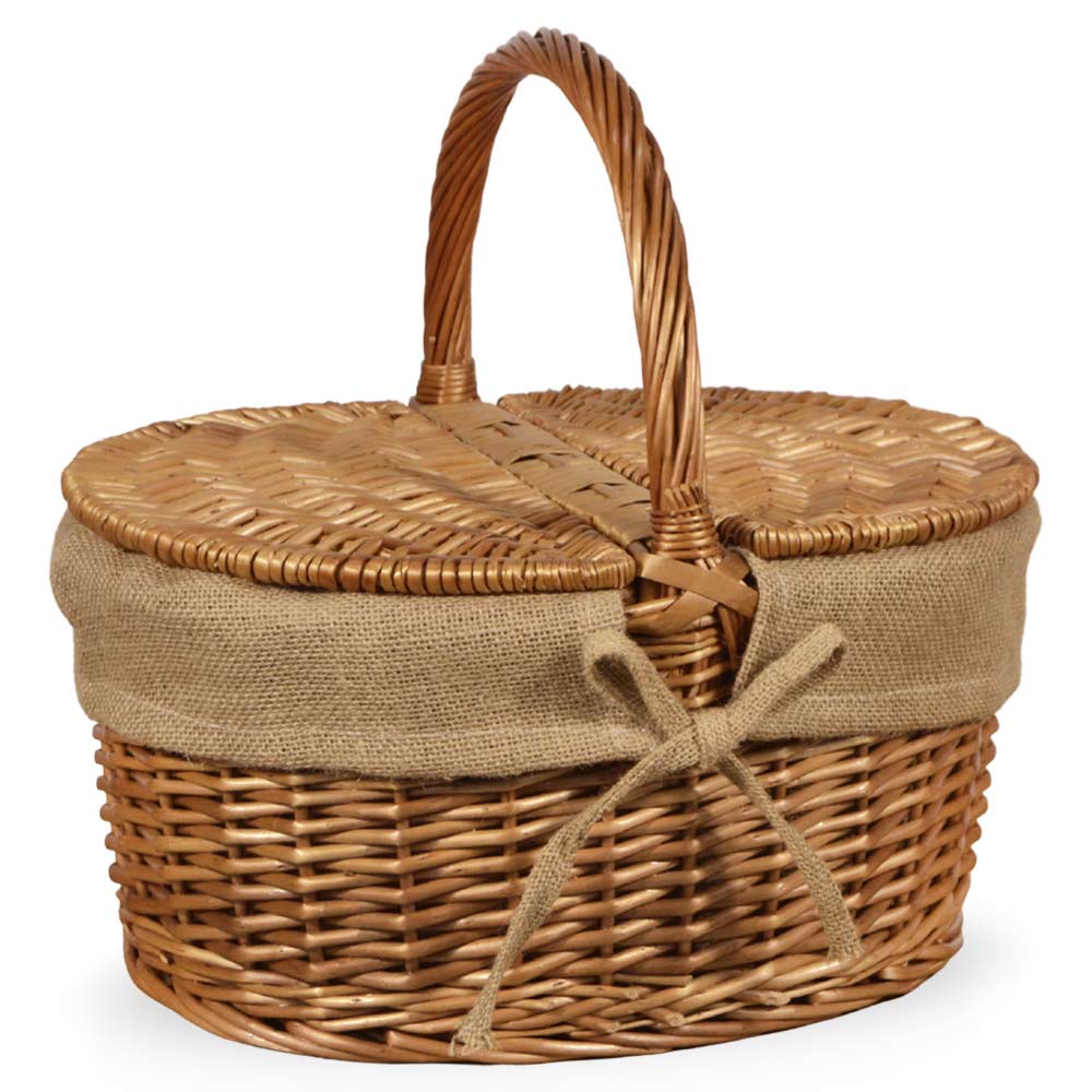 Cesto picnic campagnola grande in vimini e juta con coperchio cm 50 x 32 x h 42.